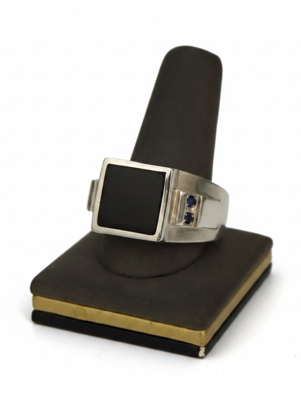 Men's Silver Black Square Onyx Signet Ring 925 SS